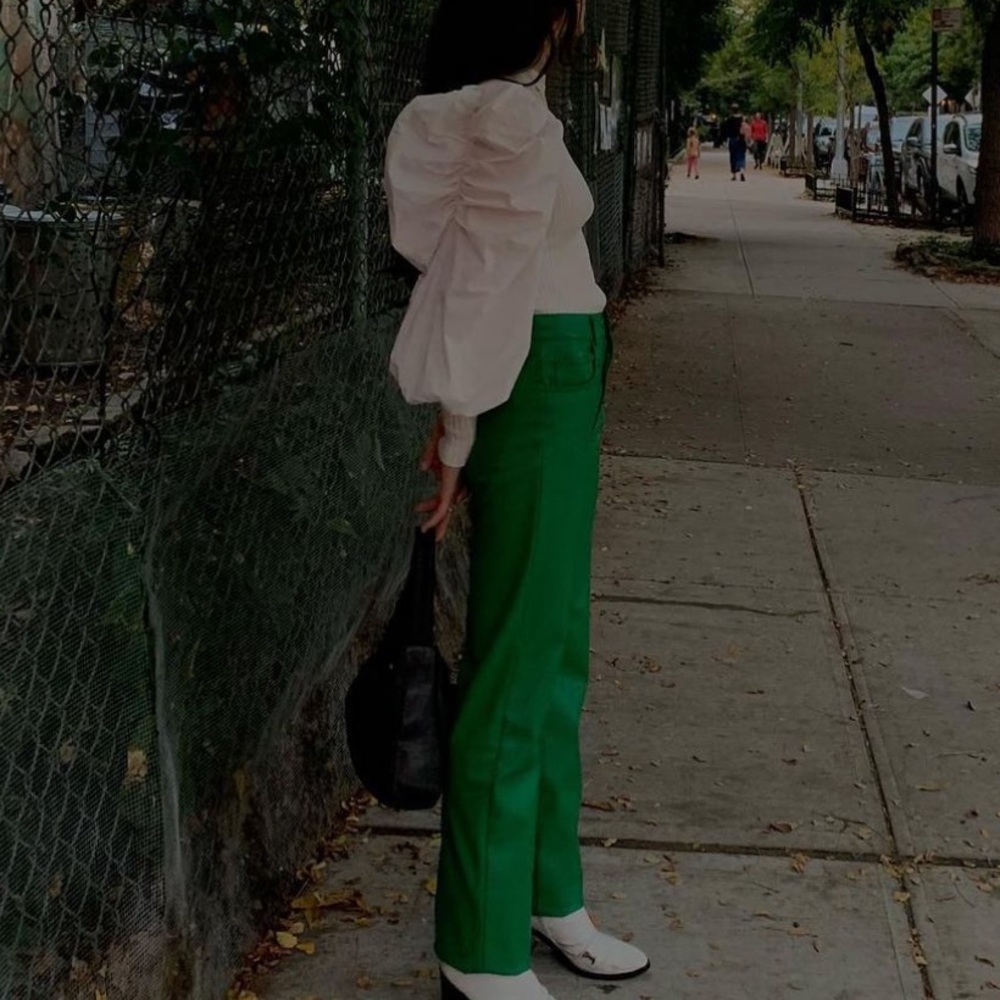 Green faux leather pants